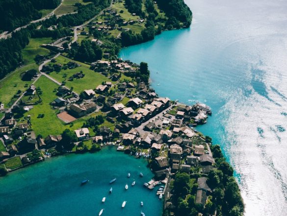 bird's eye view photography of boat on body of water
